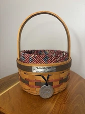 Longaberger 1997 Inaugural Basket Set~Protector~Tie On~Liner AMERICANA FLAG USA