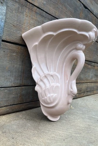 VTG Art Deco Pink Ceramic Swan Wall Pocket Planter 1940s Pottery Vase MCM