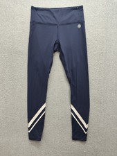 Tory Sport Women Leggings M Navy White Striped High Waist Pull On Logo Active