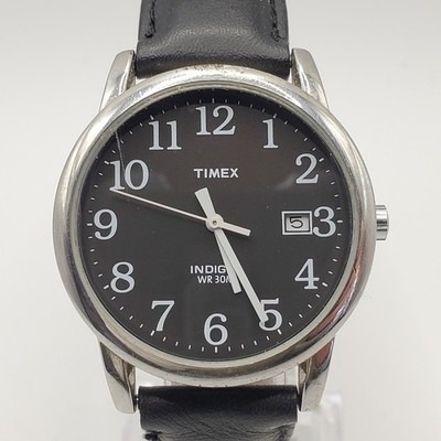 2012 Timex Indiglo Watch Men 35mm Black Date Dial New Battery Please Read