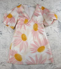 ASOS Mod retro Floral Scuba Puff Sleeve Plunge mini dress wedding guest party 8