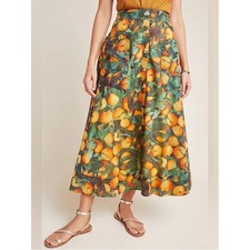 Maeve by Anthropologie Summer Orchard Skirt Size 6 Full Green Orange Citrus Tree