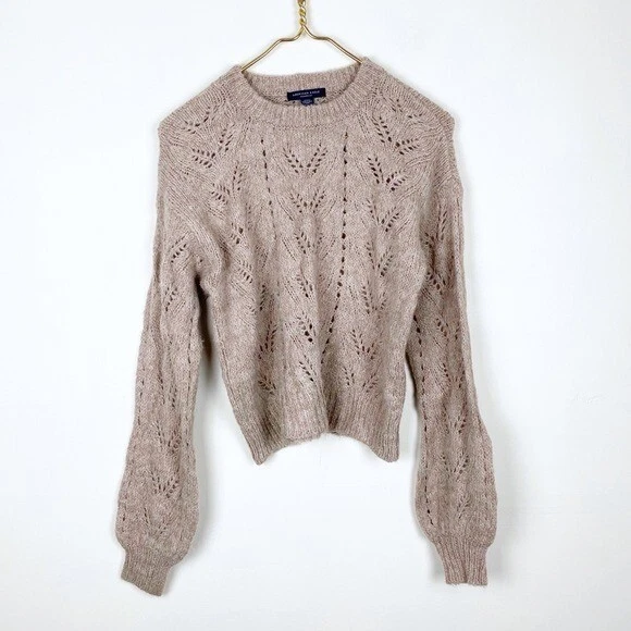 American Eagle Cropped Balloon Sleeve Sweater Tan Small eBay