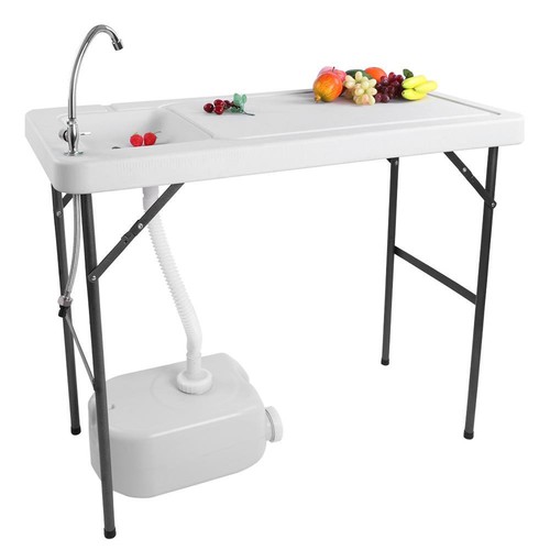 VINGLI Outdoor klappbarer Fisch- und Spielputztisch mit Spüle Küchenschneidetisch - Bild 8 von 10