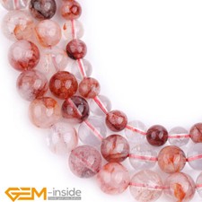 Red Rutilated Quartz Crystal Natural Gemstone Round Beads Jewelry Making 15" AU