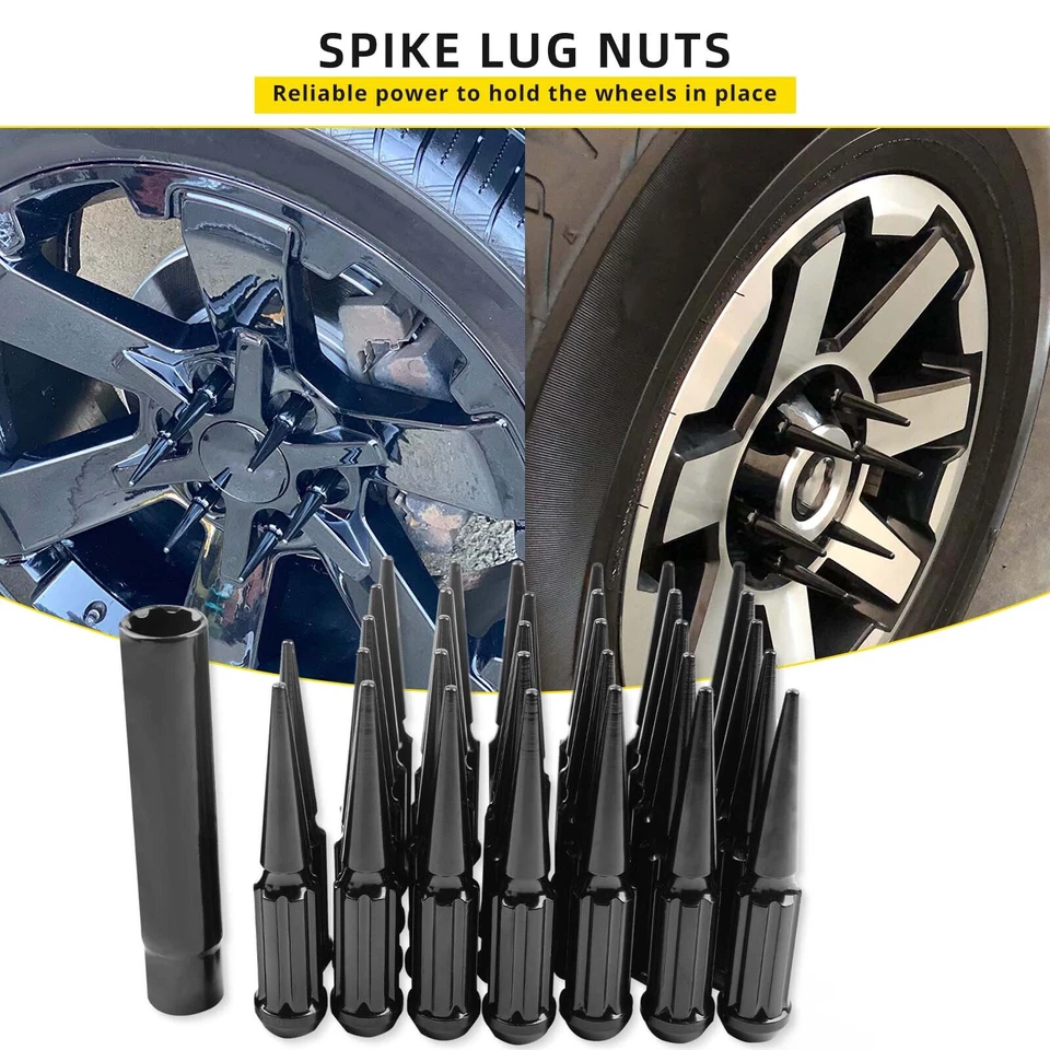 Tuerca de clavo de rueda negra 24 piezas 14x1,5 para GMC Yukon XL XL1500 4,4" de alto con llave Foto 4 de 4