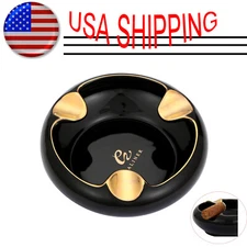 Galiner Ceramic Cigar Ashtray Home Outdoor Round 3 Slot Ash Holder Rack Black