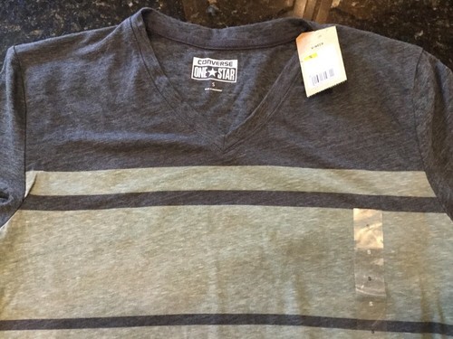 CONVERSE One Star Mens Gray Striped V-Neck Short Sleeve Shirt SMALL - Picture 8 of 8