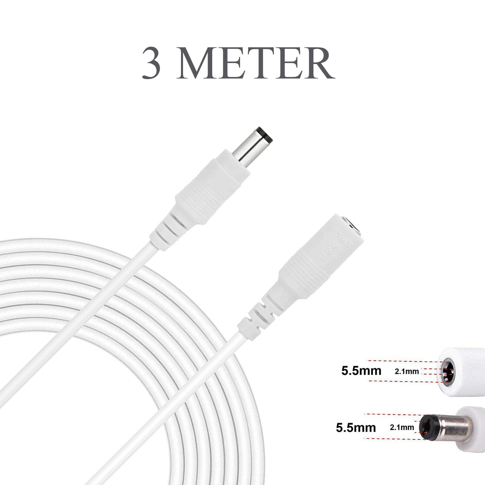 HuaLiSiJi DC Verlengkabel 12V 24V 18AWG mannelijk naar vrouwelijk verlengkabel 5,5 mm x 2,1 mm DC stekker voor ledstrips, DVR, CCTV camera (1.5m