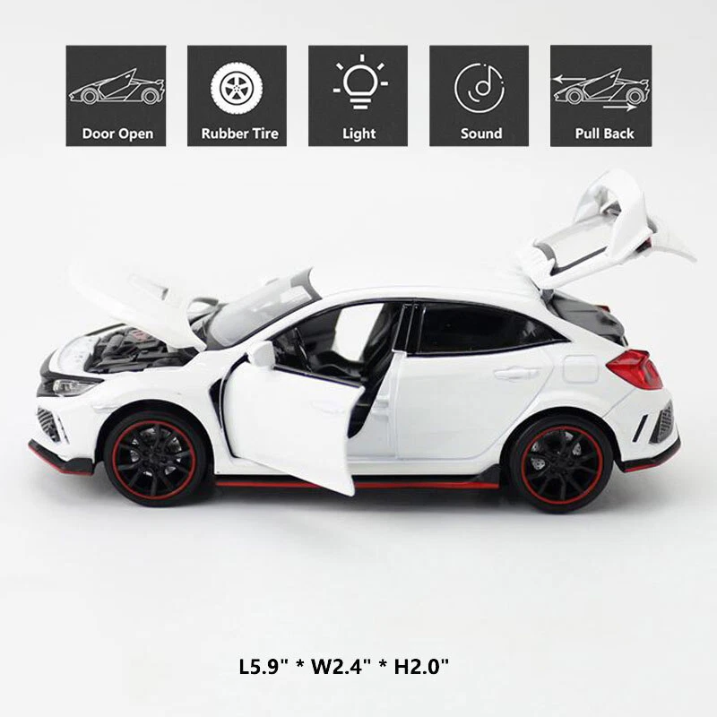 Honda Civic Type R Hot Hatch 1/32 Model Car Diecast Toy Vehicle Kids Gift White - Imagem 2 de 4