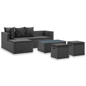 vidaXL Gartenmöbel 4-tlg. Schwarz Poly Rattan Lounge Sofa ...