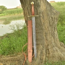 Hand Forged Damascus Steel Viking Sword Sharp Battle Ready Medieval Sword+Sheath