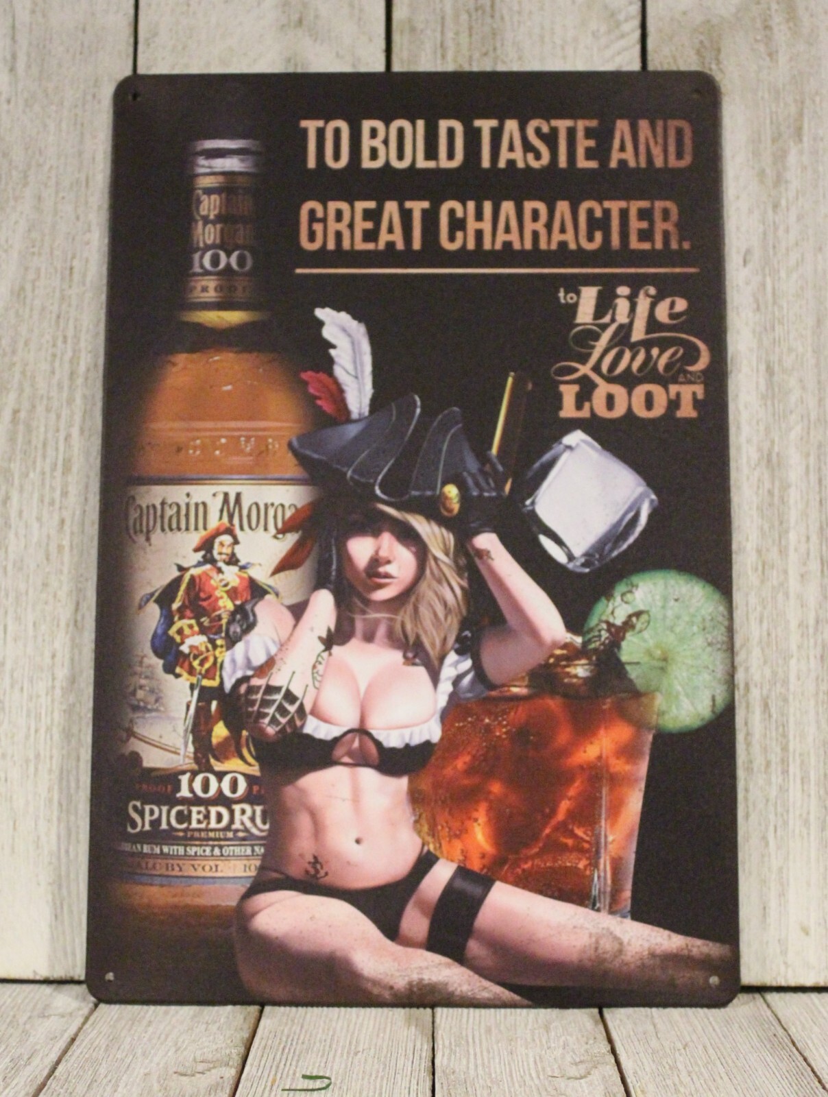 Captain Morgan Tin Metal Sign Poster Sexy Pinup Girl Spiced Rum Vintage Loo...