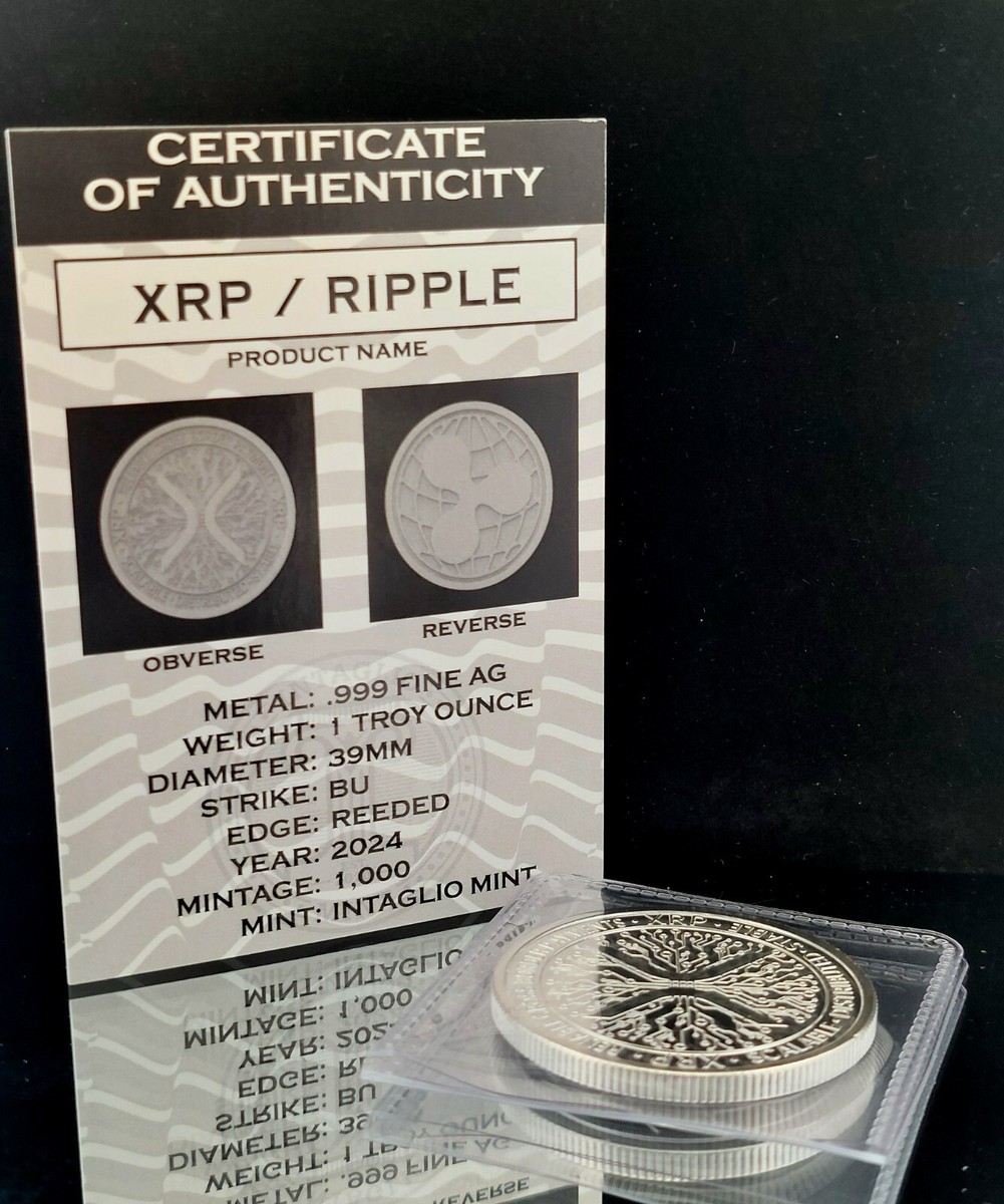 1 Oz Silver Round 2024 2024 XRP Ripple 1 Oz .999 Fine Silver BU Coin -  Limited Mintage Of 1000 W/ COA By Intaglio Mint Limited Mintage 1000