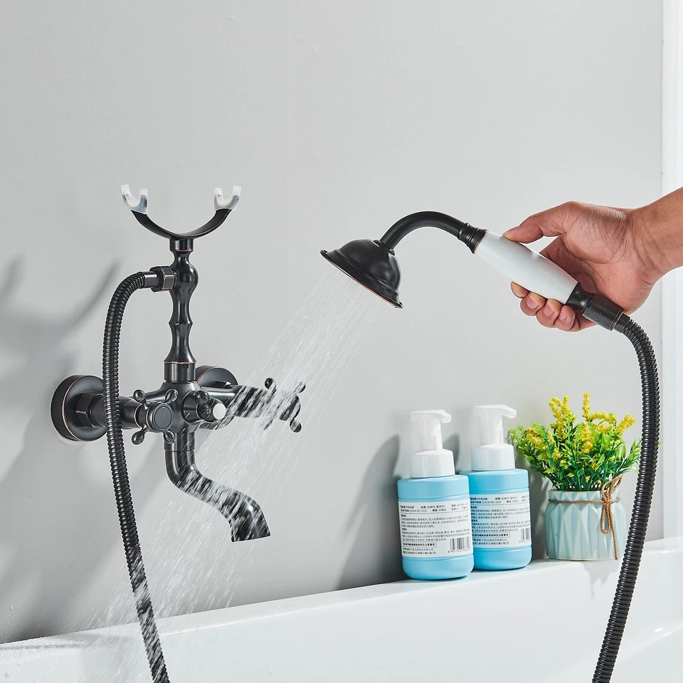 Torneira de bronze polida a óleo para banheira com chuveiro de mão montagem na parede enchimento para banheira - Imagem 4 de 4