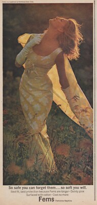 1965 Kimberly-Clark ''Fems'' Napkins - Woman In Nice Dress Soaks Up Sun - Print Ad