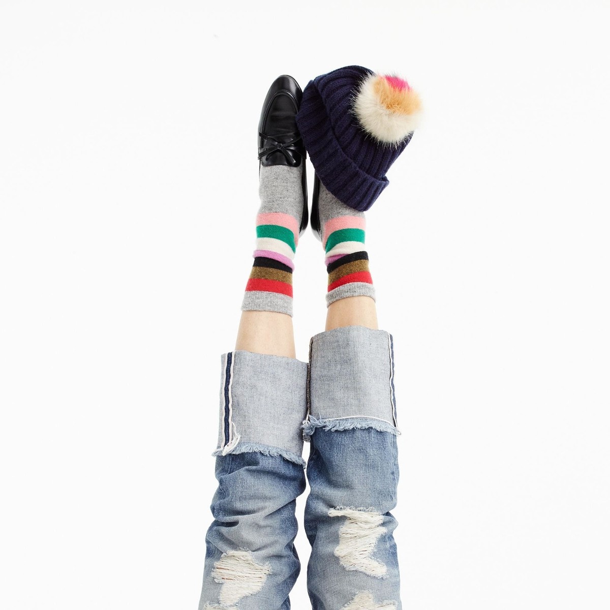 J. Crew Striped pom-pom hat Ribbed Pom-pom Beanie In Supersoft Yarn For Women | J.Crew main image 2