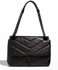 Nwt Rebecca Minkoff Edie Maxi Leather Shoulder Bag Black Black Authentic