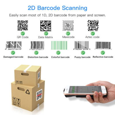 Eyoyo 2D Bluetooth Wireless Barcode Scanner, Back Clip Kabellos 1D QR Code Leser