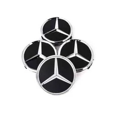 4x Set Mercedes Benz Matte Black & Chrome 75MM Wheel Rim Covers Center Hub Caps