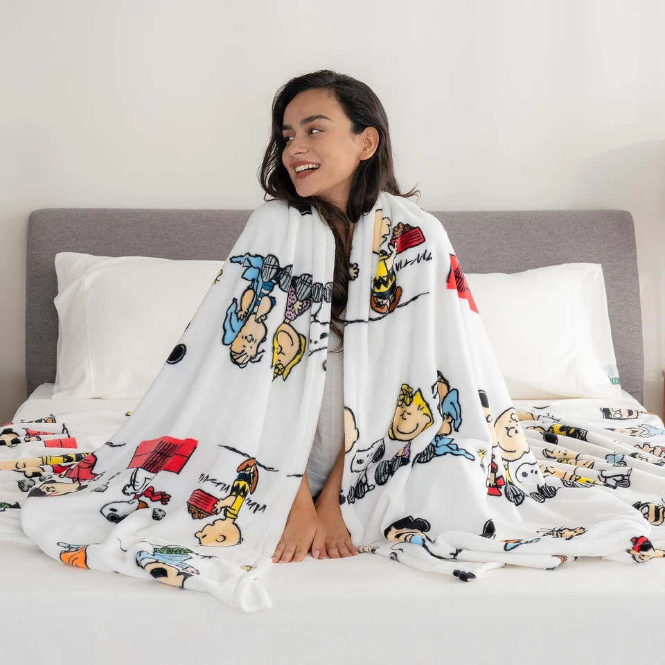 Manta de felpa VelvetLoft lindo personaje Snoopy, pandilla de cacahuetes, completa/reina 90 i... Foto 3 de 4