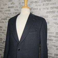 Paul Stuart Blazer Men 40 Long Black 100% Italian Cashmere Chrome Buttons Vented