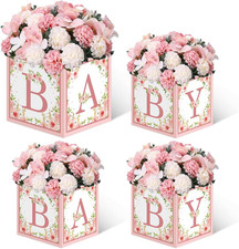 Pink Baby Shower Boxes Decorations - 4 Baby Shower Centerpiece Boxes Gender Reve