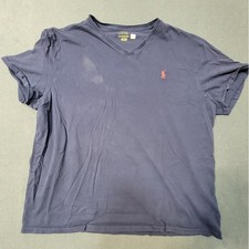 Polo Ralph Lauren Mens V-Neck T-Shirt Navy Blue Red Pony Logo 2XL Short Sleeve