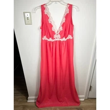 VTGG Kayser Pink Lace Trim Nightgown Maxi Dress Slinky Nylon Tricot USA Feminine