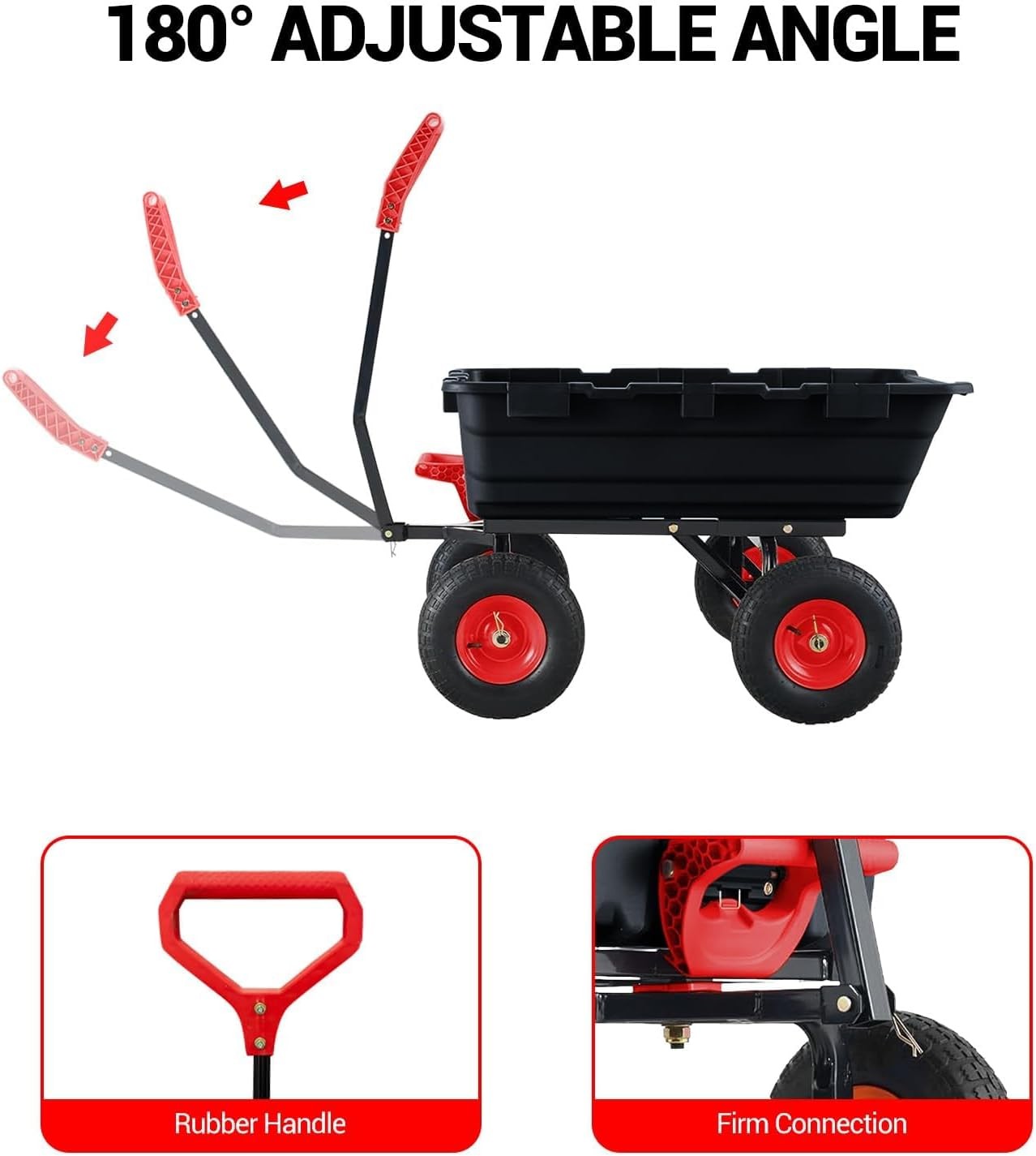 Poly Garden Dump Cart Heavy-duty Yard Carts and Wagons 900 lbs 10" Tires Black