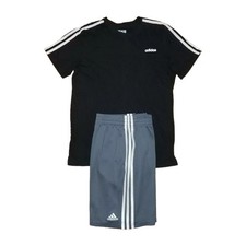 Adidas Youth Large 14-16 Gray 3S Shorts  Black Tshirt Boys Athletic Outfit