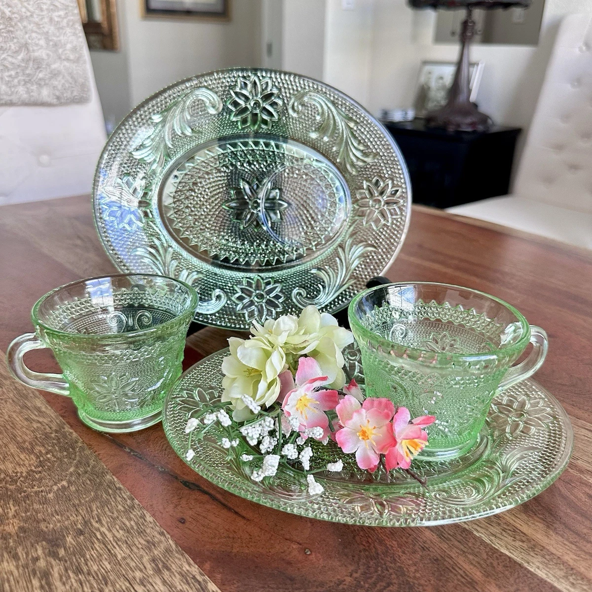 食器 HAZEL Ware 12pc WHITE LUNCHEON SET 25+ Hazel-Atlas Glass Snack Set In 40s, 50s, 60s Glassware for