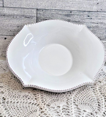 Mud Pie White Glazed Terracotta Dish Bowl Candy Soap Trinket 6.75  Oval Scallops