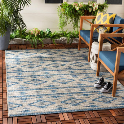 SAFAVIEH Washable Rug Outdoor Courtyard Collection - 4' X 5'7'', Grey & Navy, Non