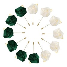 12 Pcs Groom Boutonnieres Rose Boutonnieres Pins Deep Green/Milky White