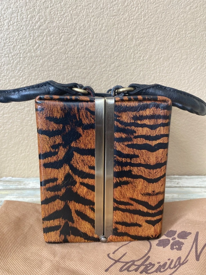 Patricia Nash Avadi Box Bag Satchel Tiger Print Leather Crossbody Top Handle - Image 3 of 4