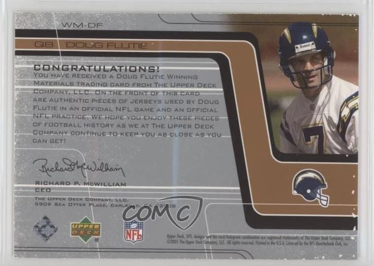 2001 SPx Winning Materials Bronze /750 Doug Flutie #WM-DF - Image 2 of 2