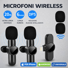 Doppio Microfono Wireless  per Smartphone  iPhone Android Audio Professionale