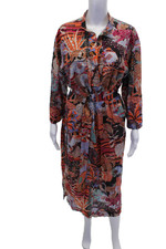 Nude Womens Cotton Abstract Belted Long Sleeve Maxi Dress Multicolor Size 40