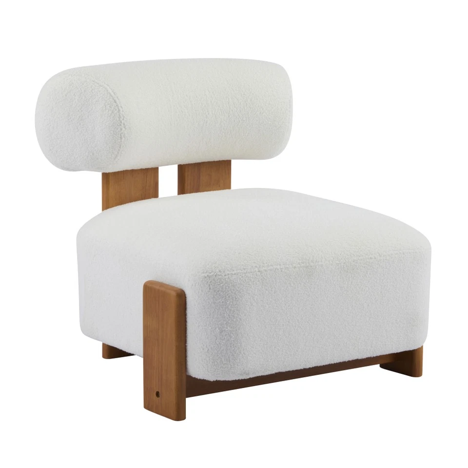 Sillón moderno con respaldo enrollado y tapicería Boucle, marco de madera maciza Foto 4 de 4