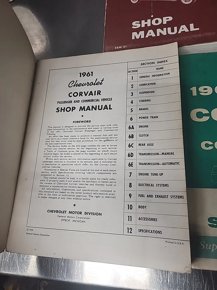 1960,1961,1962 Chevrolet Corvair/ Corvair 95 Shop Service Repair Manuals - Imagem 3 de 4