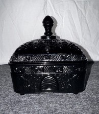 Indiana Tiara Glass Black Honey Bee Hive Box Footed Candy Dish w/ Lid