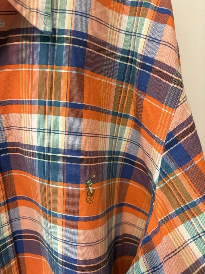 Рубашка хлопковая оранжевая Ralph Lauren повседневная на пуговицах мужская размер 2xb 2g 2XL большая - Изображение 2 из 4