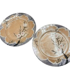 Japanese Plates Hand Painted Decorative Pair Of 7.25" Dogwood Nature Scene