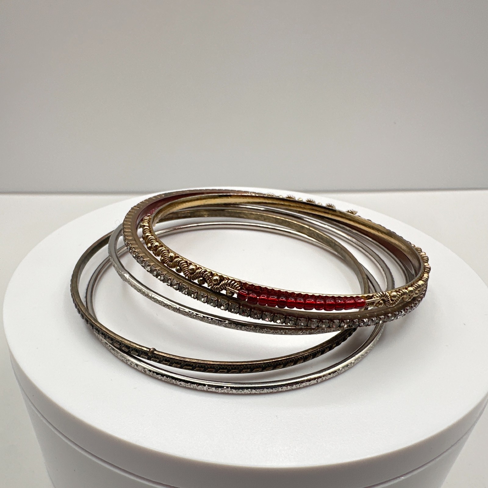 Vintage 90s Mixed Stack Bangle Bracelets Red Bead… - image 8