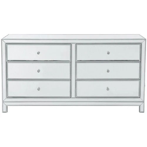Elegant Decor Reflexion 6 Drawer 60" Mirrored Dressser in Antique Silver - Picture 4 of 10