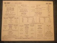1964 Mercury Comet 170 144 I-6 Engine Sun Tune-up Chart Useful Item 1964 Mercury Comet 170 144 I-6 Engine Sun Tune-up Chart Useful Item