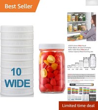 10 White Plastic Storage Caps for Wide Mouth Jars - Leak-Proof Microwavable