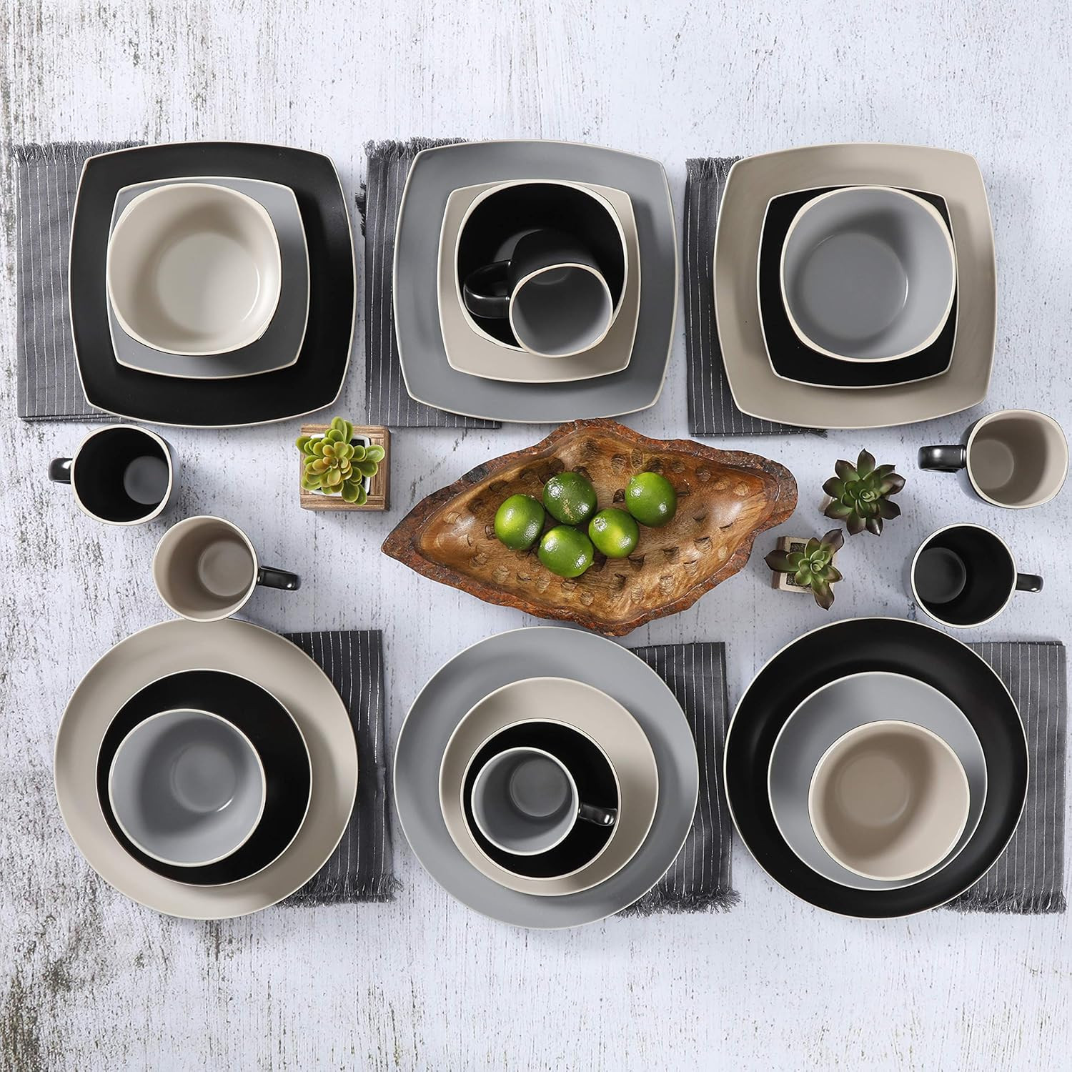 Gibson Elite Soho Lounge 16-Pc Matte Two-Tone Grey Dinnerware Set for 4