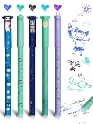 5er Set radierbare Gelstifte mit thermoempfindlicher Radiertinte, Radierbar T...